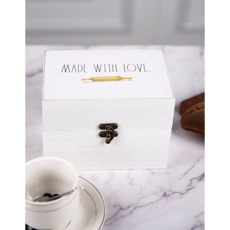 Rae Dunn Antique Recipe Box - Dividers not Included - White Wash - Made With Love