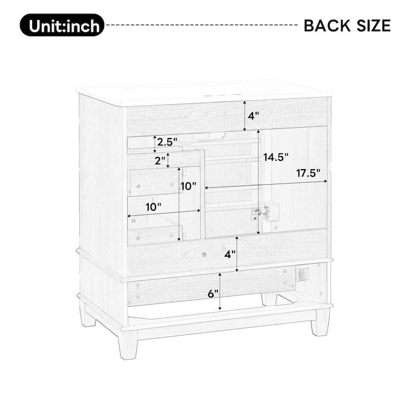 30" Bath Vanity with Sink - 3 Drawers, Door Shelf & Soft-Close Mechanism