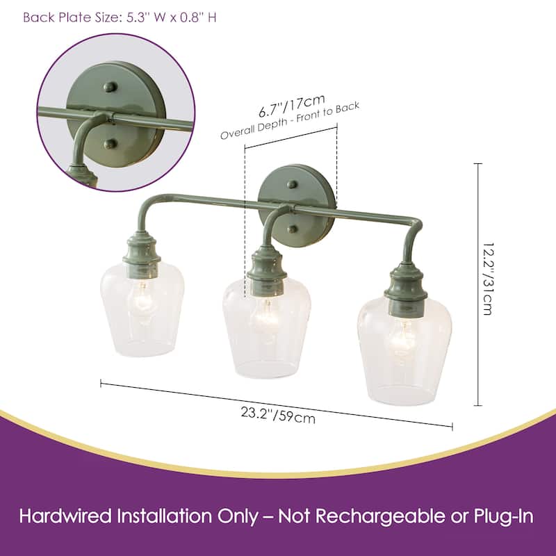 3-Light Modern Mint Green Bathroom Vanity Light with Clear Glass Shades - Retro Wall Sconce for Bathroom Mirror - 3 Light