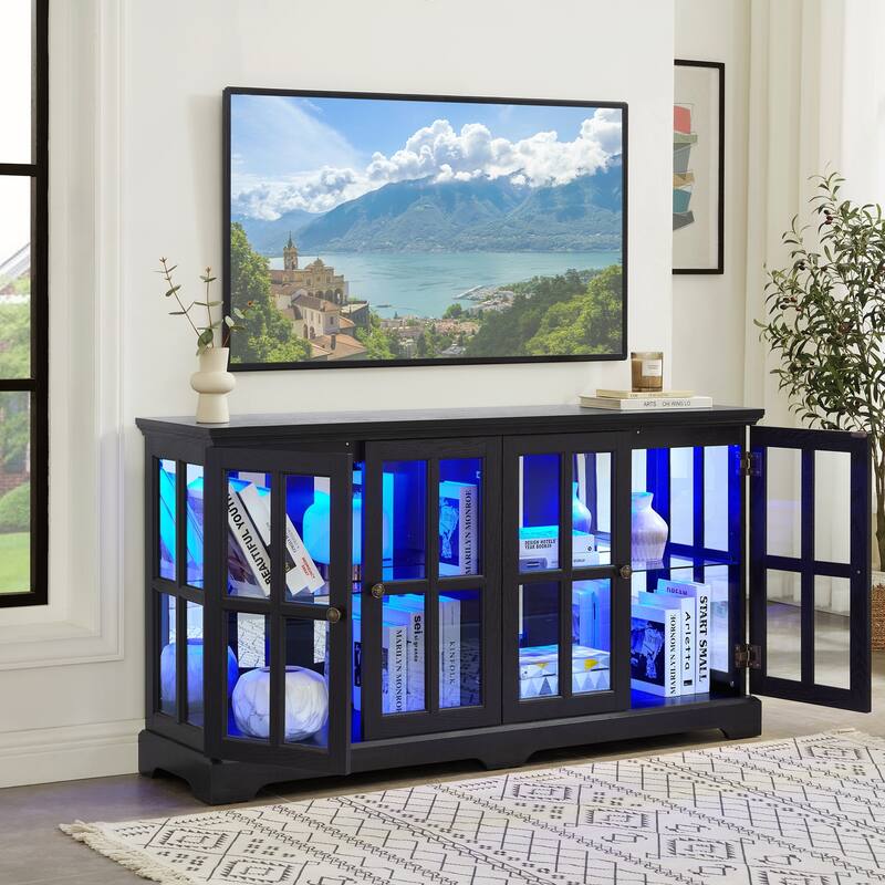 LED Curio Display Cabinet Antique Display Cabinet with Glass Doors