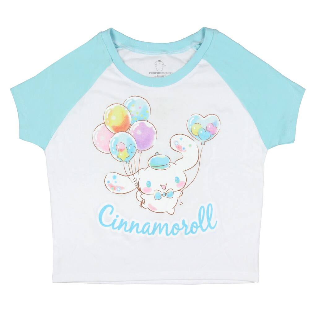 Sanrio Womens Cinnamoroll Balloons Front back Print Juniors Baby Crop T-Shirt