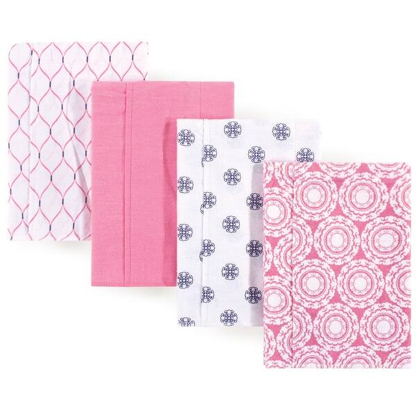 slide 1 of 1, Hudson Baby Infant Girl Cotton Flannel Burp Cloths 4pk, Medallion, One Size - Medallion - One Size One Size - Medallion
