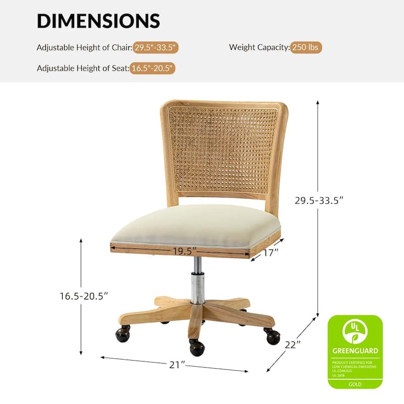 Calcutta Modern Rattan Back Task Chair Office chair with Solid Wood Legs by HULALA HOME