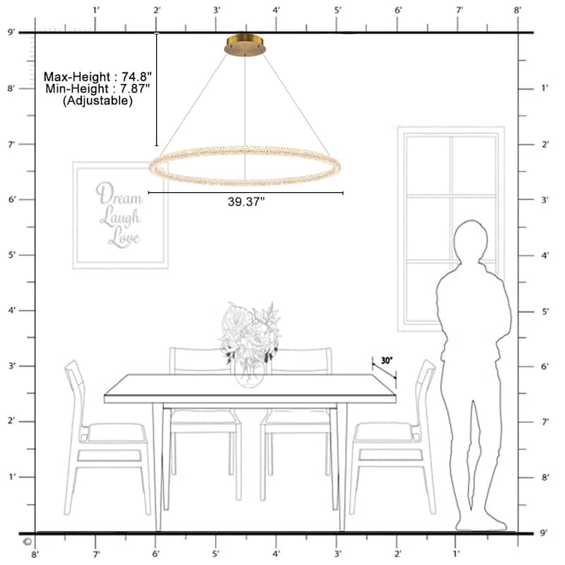 Modern Gold Crystal LED Chandelier, Dimmable Ring Light
