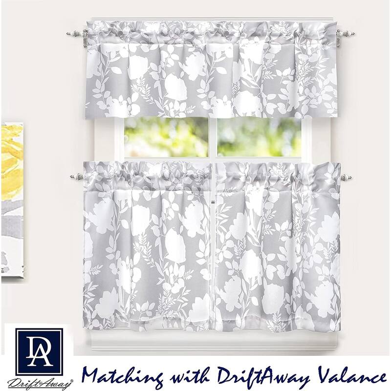DriftAway Tier Curtains for Kitchen Windows Floral Delight Botanic Pattern Set of 2 Rod Pocket Window Treatment - 30''Wx24''L