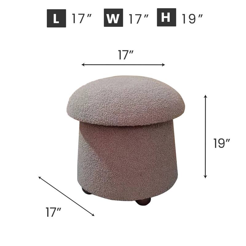 Modern Mushroom Round Ottoman with Storage and Plush Teddy Upholstery