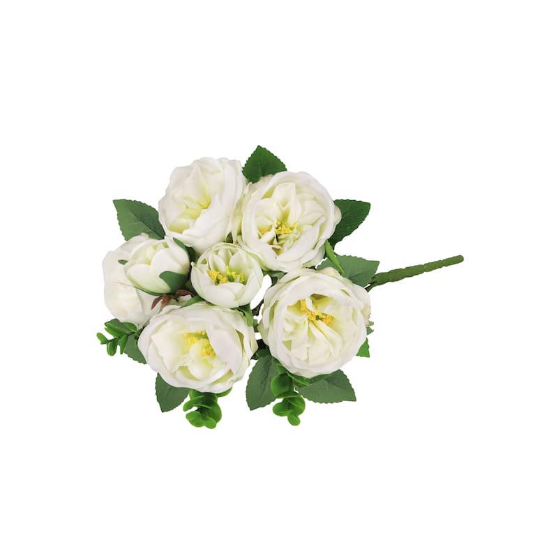 Set of 4 Cream White Artificial Cabbage Rose Flower Stem Bush Bouquet 13in - 13" L x 8" W x 8" DP