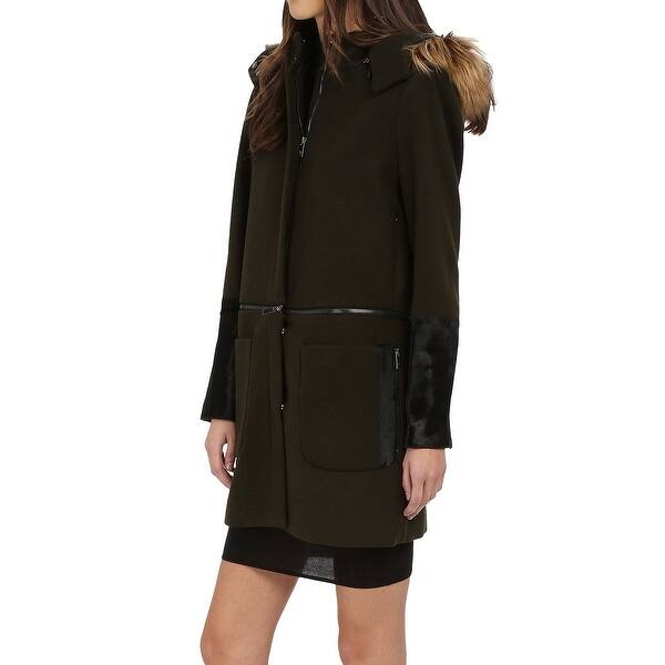 Shop Zac Posen Green Galactic Womens Size 8 Faux Fur Wool Parker