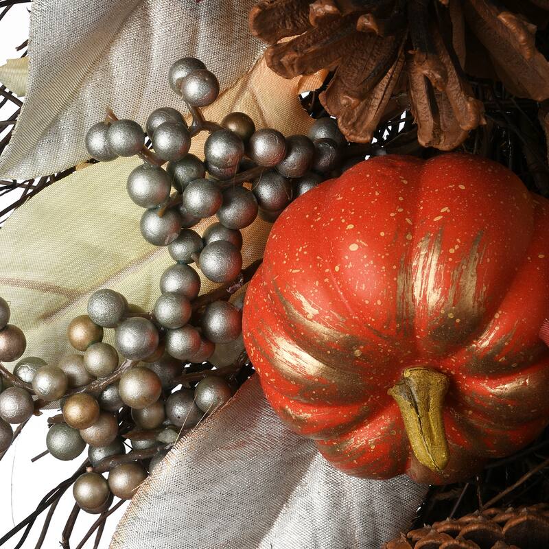 National Tree Company Fall Teardrop Wall Decoration with Pumpkins, Pine Cones, Berry Clusters, Maple Leaves, 24 in. - 24 in