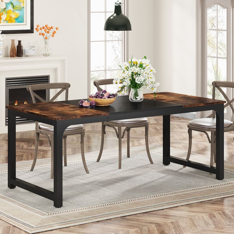 71" Modern Dining Table for 6-8, Kitchen Table for Dining Room - 70.87" L x 31.50" W x 29.53" H - Black and Brown