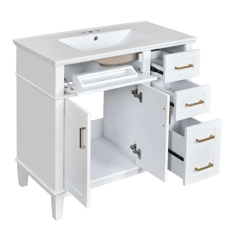 Bathroom Vanity with Sink Combo, Bathroom Cabinet with 2 Soft Close Doors and 4 Drawers, Vanity Set with Tip-Out Drawer