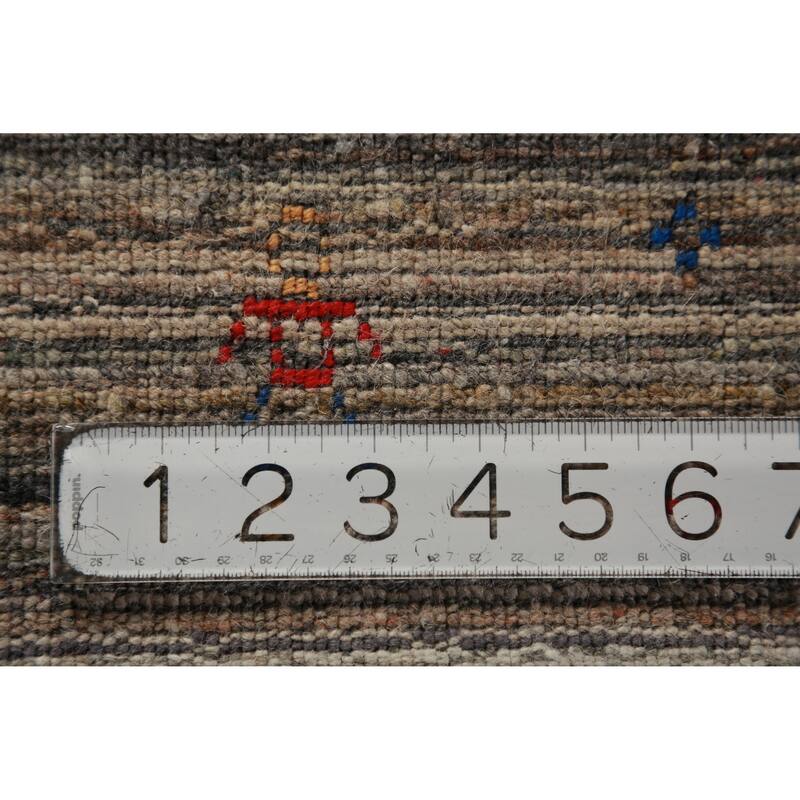 Striped Gabbeh Indian Area Rug Handmade Brown Wool Carpet - 8'0" x 9'8"