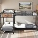 preview thumbnail 1 of 12, Heavy-Duty Metal Quad Bunk Bed with Detachable Triple Twin Beds, Non-Slip Ladder, Safety Guardrails & Rustic Wood Accents Black