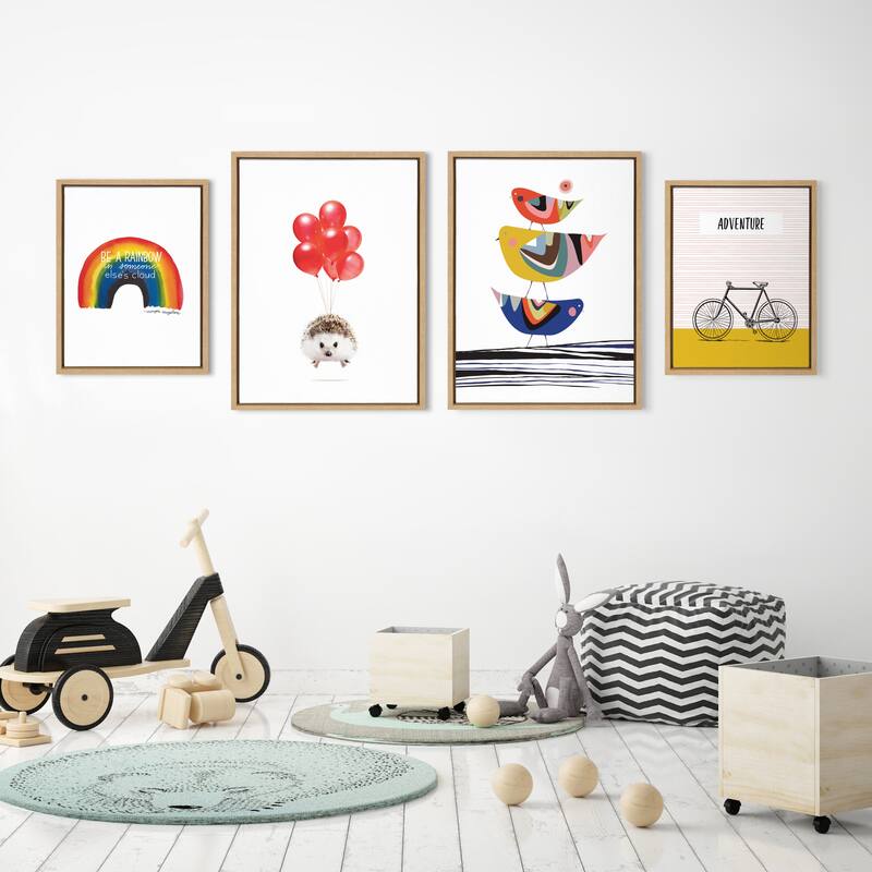 Kate and Laurel Sylvie Whimsy Modern Framed Canvas Set - Natural