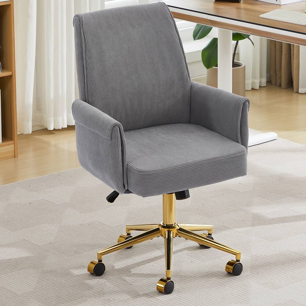 Corduroy Swivel Office Chair with Wheels, Ergonomic High Back Task Chair, Upholstered Accent Chair with Adjustable Height