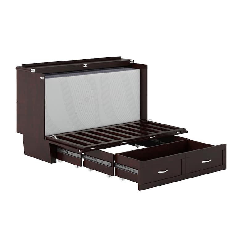 Monroe Queen Murphy Bed Chest with 6" Mattress, Storage Drawer & Built-In Charger in Espresso