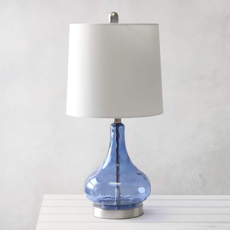 23.25 in. Dark Blue Finish Table Lamp with White Shade, Desk Lamp for Writing and Computer Desks