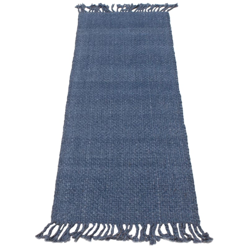 ECARPETGALLERY Braid weave Sienna Blue Wool Rug - 2'5 x 7'7