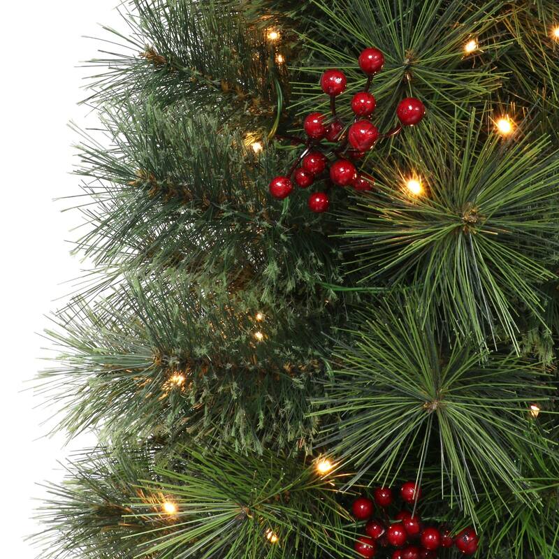Pre-lit Potted Cascade Pine Artificial Christmas Tree - 4’ - Warm White Lights - 4 Foot