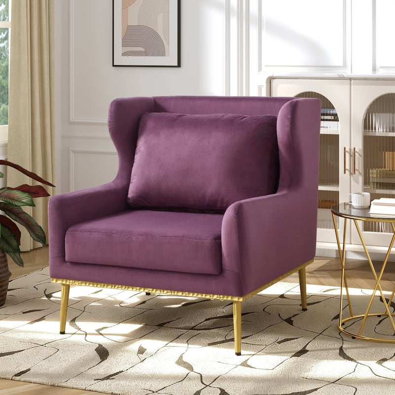 Modern Armchair Velvet Accent Chair Reading Chair Single Sofa Chair for Living Room, Bedroom, or Reading Corner - Purple