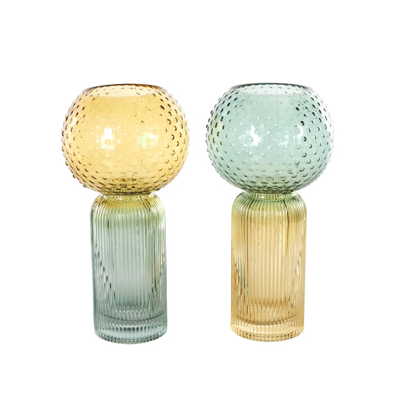 Glass Ribbed Ombre Decorative Vase - Set of 2 Multi Colored - Roche River Decor
