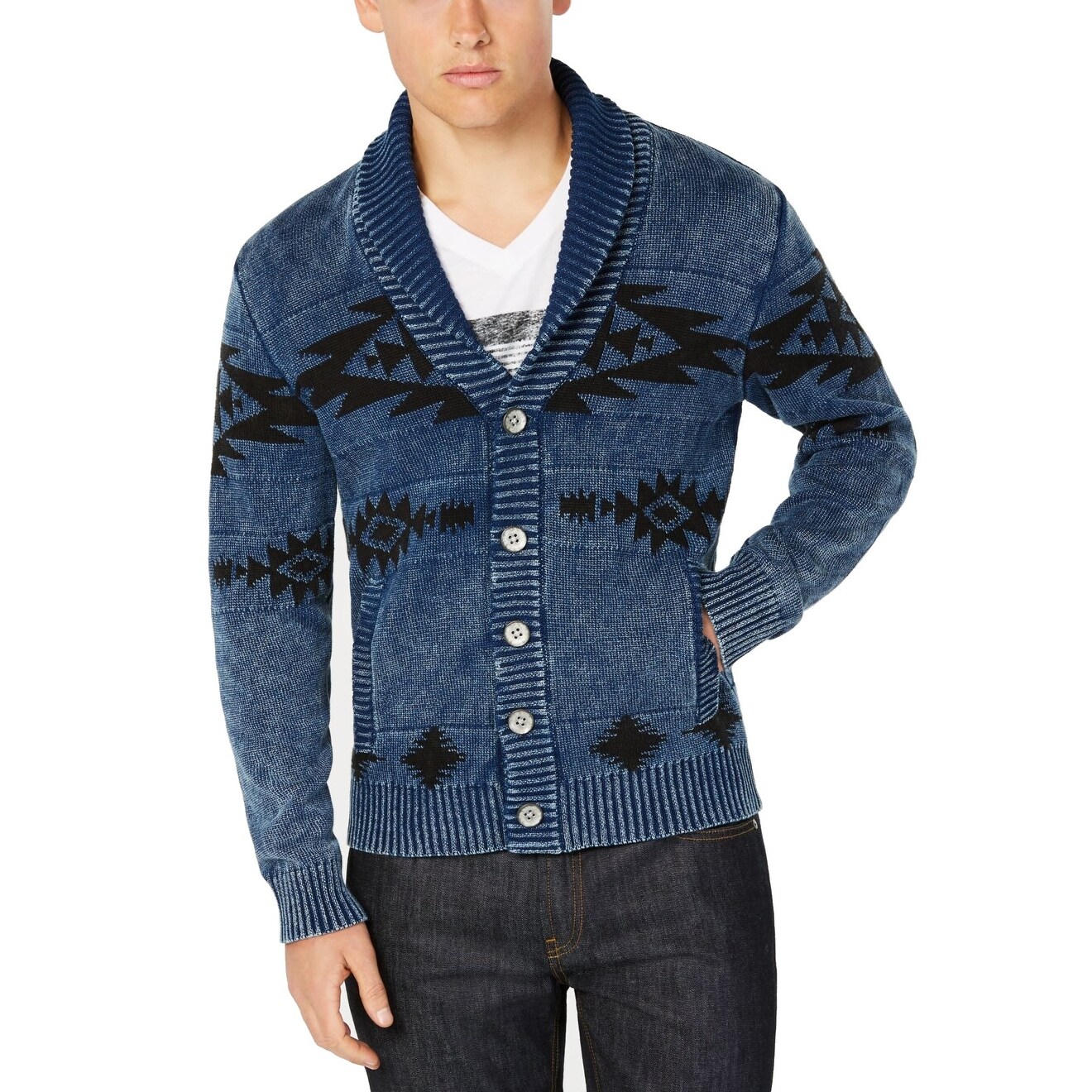 blue shawl collar cardigan