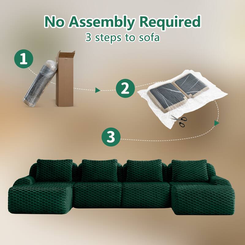 Oversized Modular Sectional Sofa with Movable Ottoman, 4 Seat Modern Flannelette Fabric Sofa Set Floor Armrests Sofa