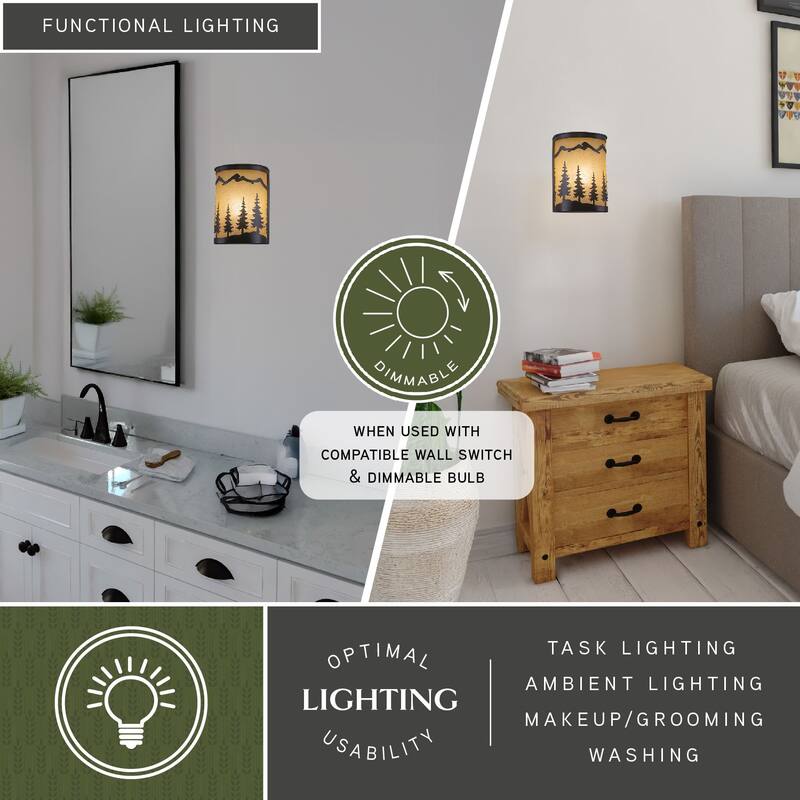 Yosemite 1 Light Bronze Rustic Tree Flush Indoor Outdoor Wall Sconce - 8-in W x 11-in H x 5-in D