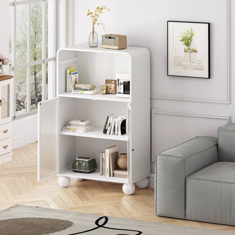 Anmytek White 45.28 Inch H Freestanding Bathroom Floor Storage Cabinet with Glass Door and Shelves