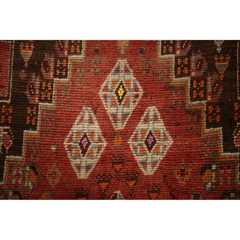 Geometric Shiraz Persian Vintage Area Rug Handmade Orange Wool Carpet - 5'0"x 8'9"