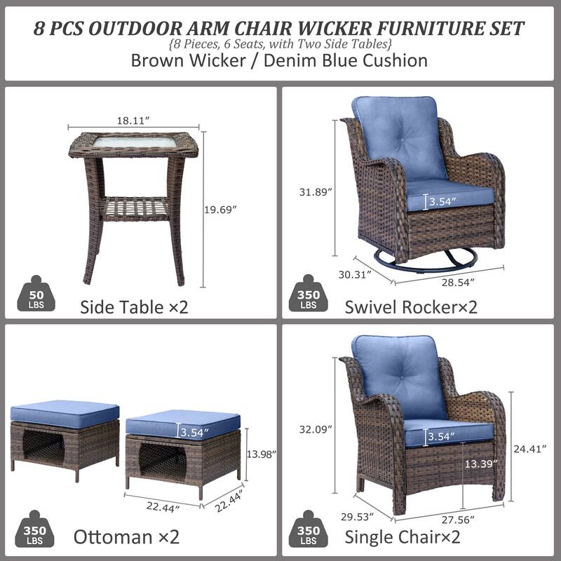 High Back Brown Wicker Outdoor Patio Furniture Sets with Swivel Chairs
