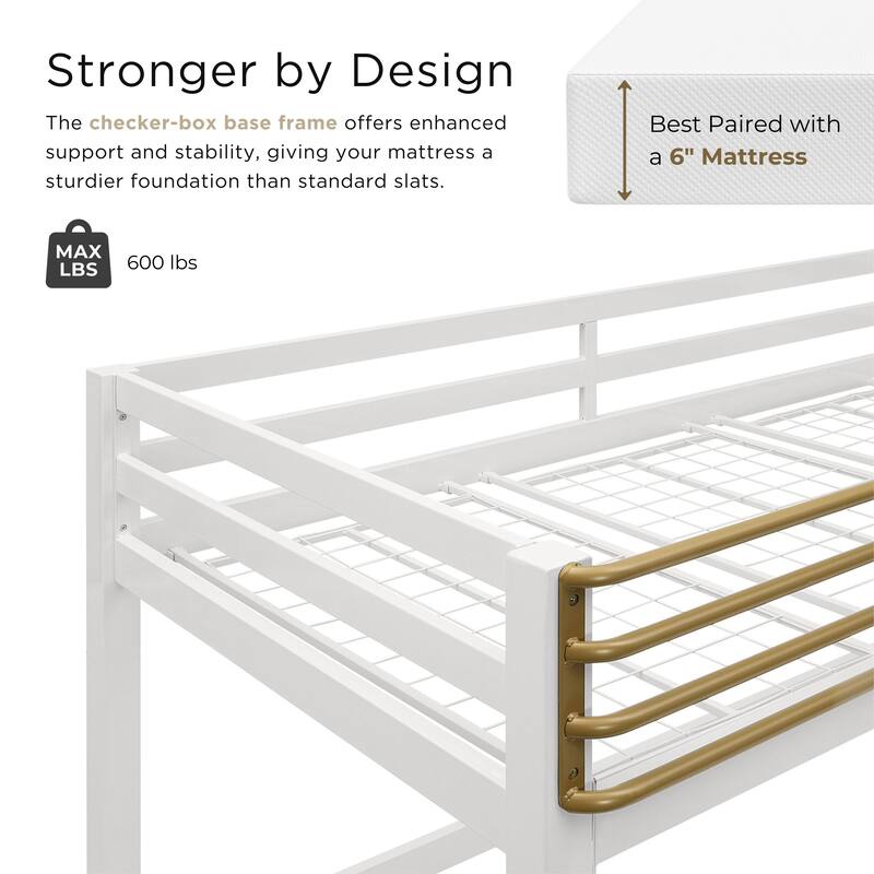 Furniture of America Haven Metal Loft Bed with Gold Rail.