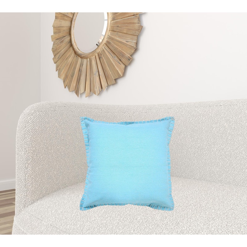 HomeRoots 20" X 20" Bright Blue 100% Cotton Zippered Pillow
