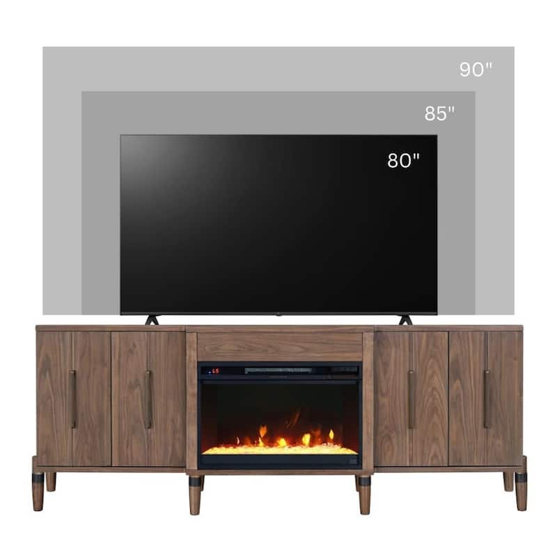 Bridgevine Home Tranquility 78 inch Fireplace TV Stand for TVs up to 90 inches, Minimal Assembly, Walnut Finish