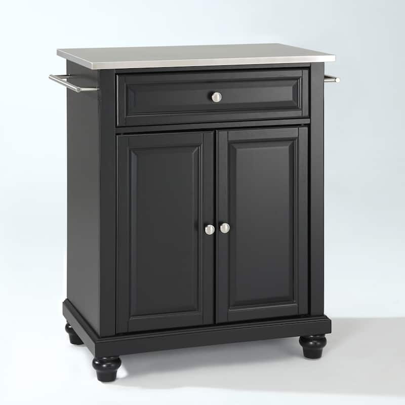 Crosley Cambridge Stainless Steel Top Portable Kitchen Island in Black Finish - N/A