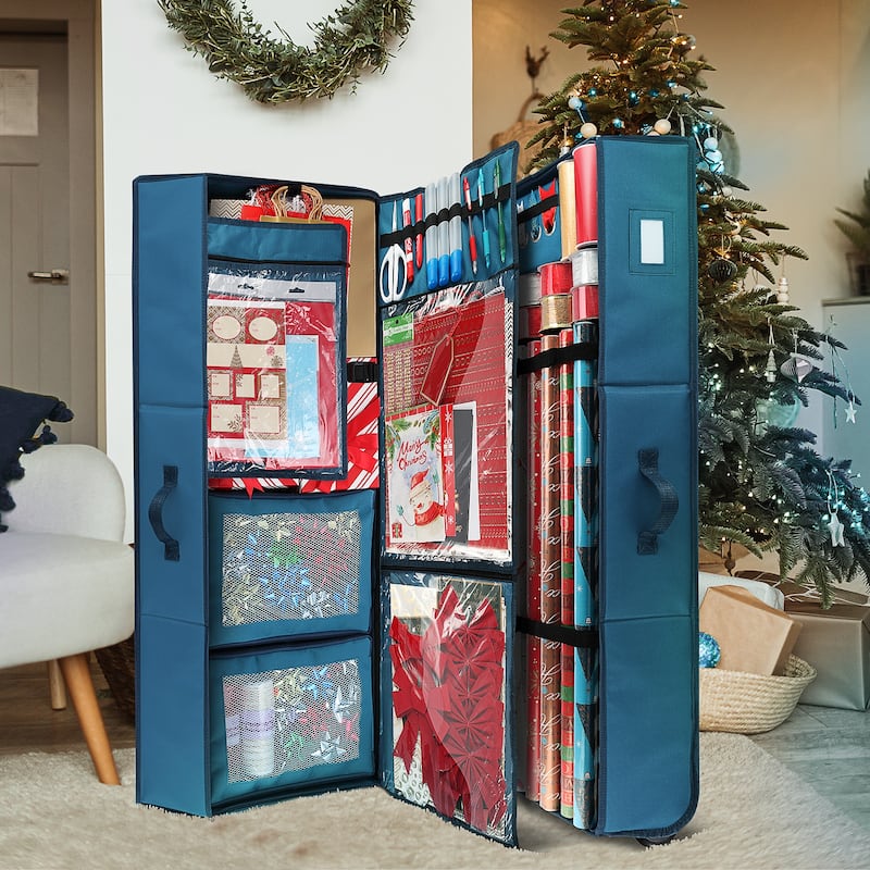 Hearth & Harbor Christmas Wrapping Paper Storage Organizer Container - Under-Bed Storage Box for Holiday Storage & Accessories
