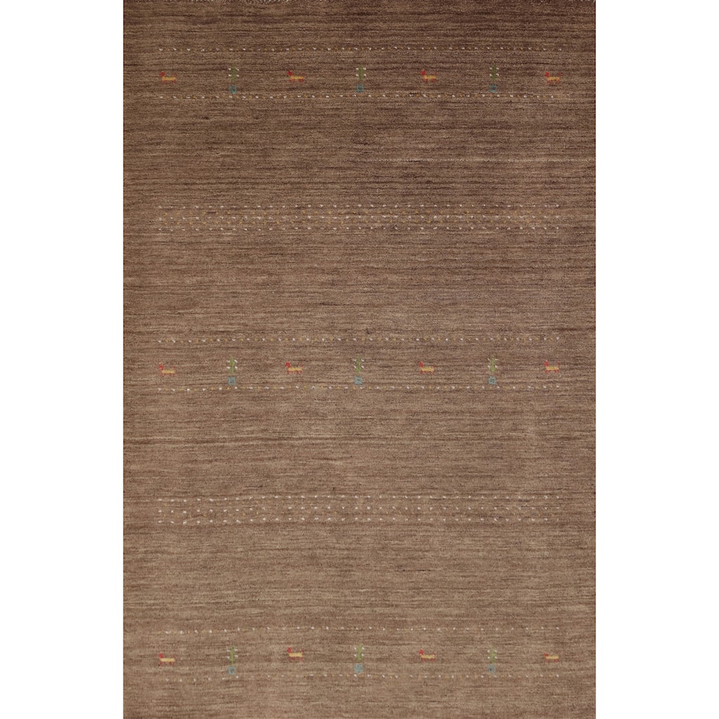 Hand Knotted Oriental 100% Wool Carpet Tribal Animal Pictorial Brown Gabbeh Area Rug - 7' 0'' X 5' 2''
