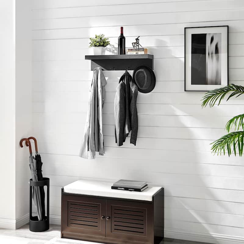 Danya B. Entryway Wall Coat Rack with Decorative Ledge Shelf and Hooks