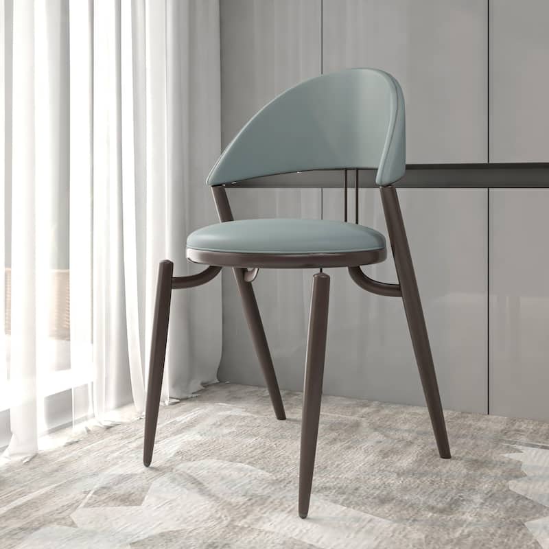 Venice Upholstered Leather Dining Chair (Set of 2) Open Back Accent Side Chair with Iron Legs