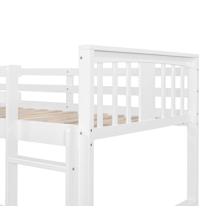 White Twin Over Twin Bunk Bed with Slide and Ladder, Space-Saving Design