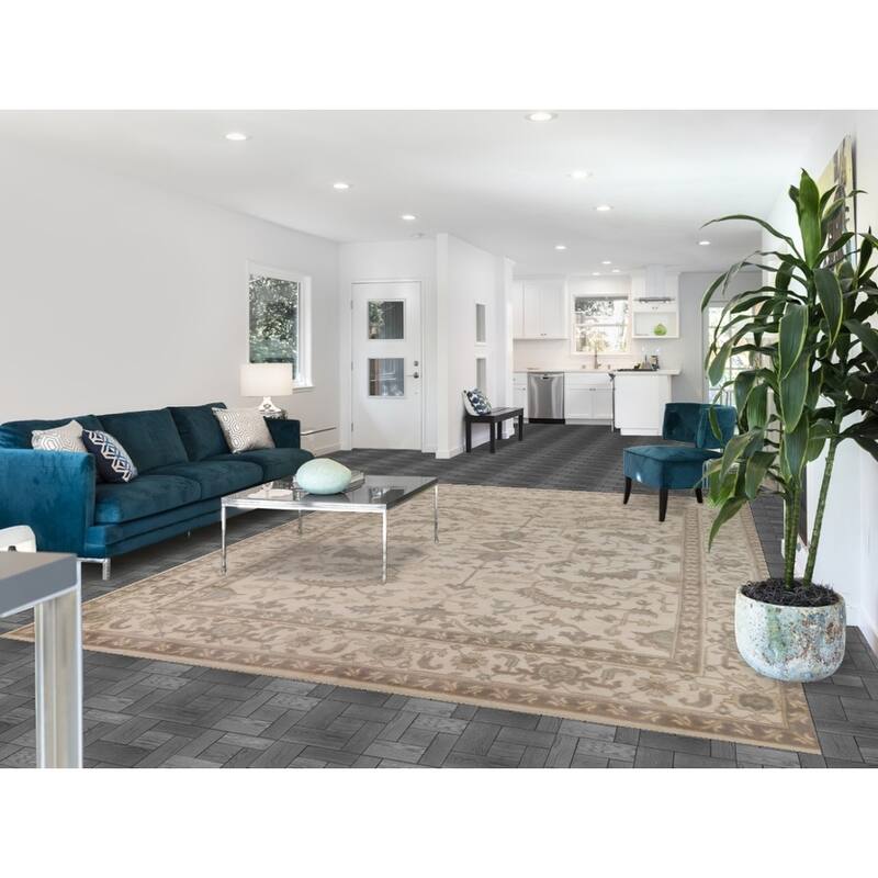 All-Over Ivory Floral Oushak Indian Area Rug Handmade Wool Carpet - 8'4" x 11'10"