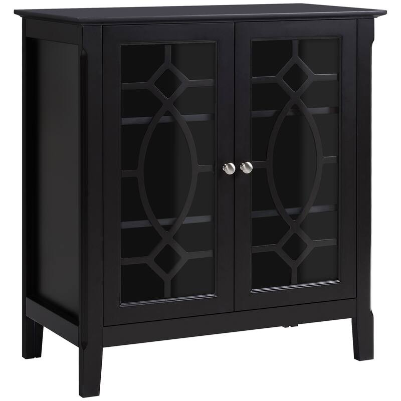 Kitchen Storage Cabinet with Adjustable Shelves and Glass Accents