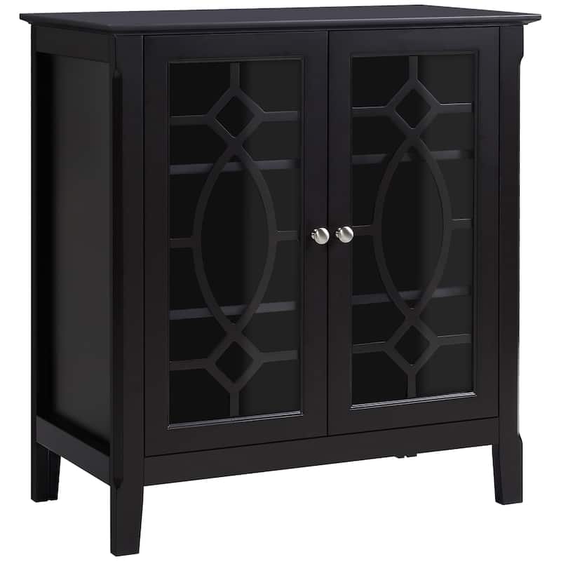 Sideboard Buffet Cabinet, Kitchen Storage Cabinet, Double Glass Door Accent Cabinet with Adjustable Shelves - Espresso