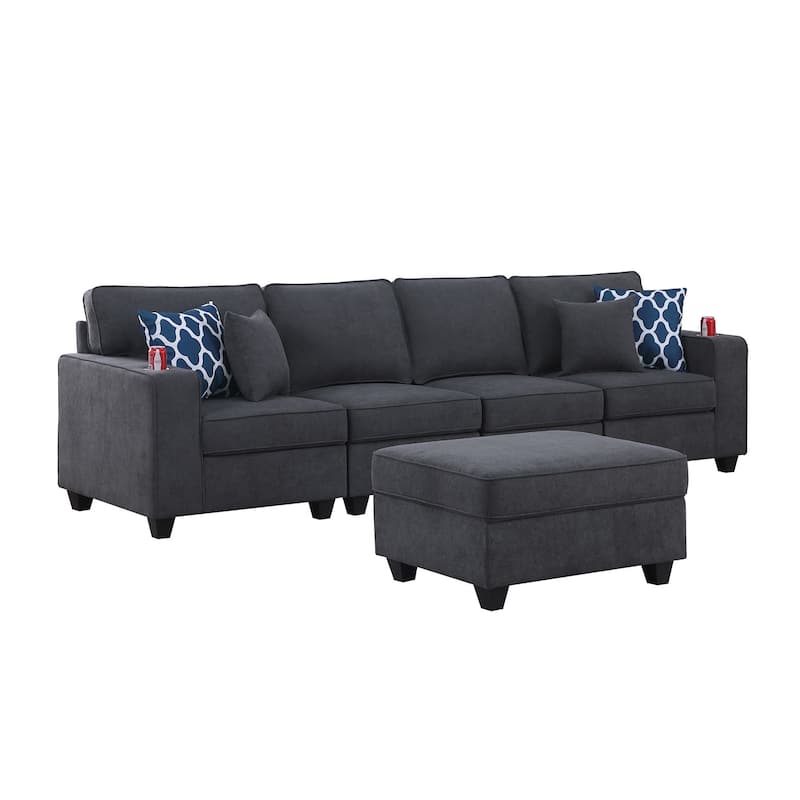 Woven Upholstered 4-Seater Sofa with Ottoman in Stone Gray