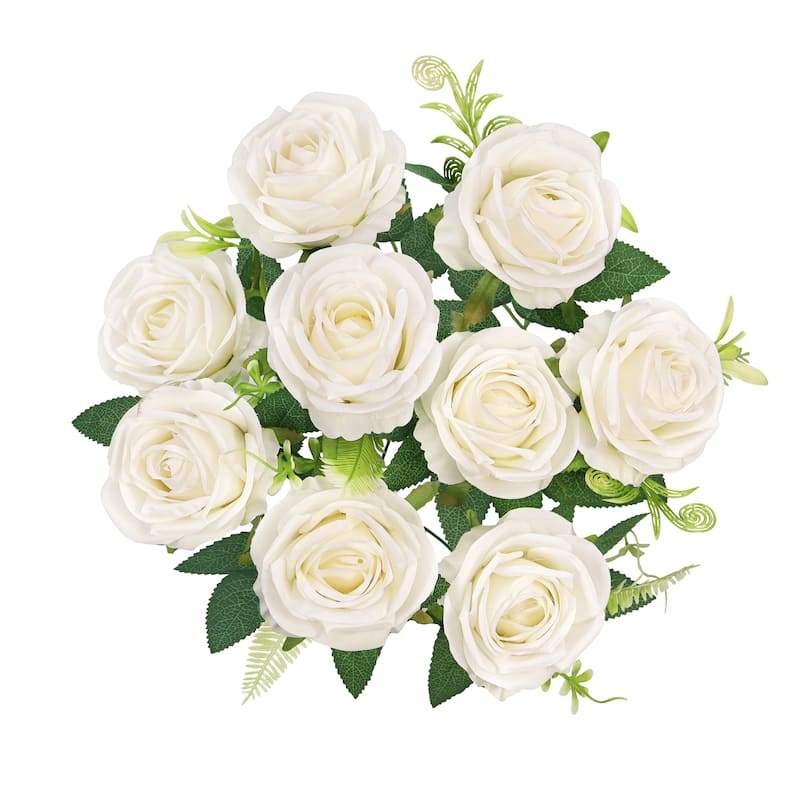 Set of 2 Cream Artificial Royal Rose Flower Stem Bush Bouquet 17in - 17" L x 11" W x 11" DP