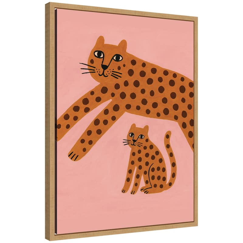 Kate and Laurel Leopards Pink by Laura Moss Framed Canvas Wall Art Print - 18x24