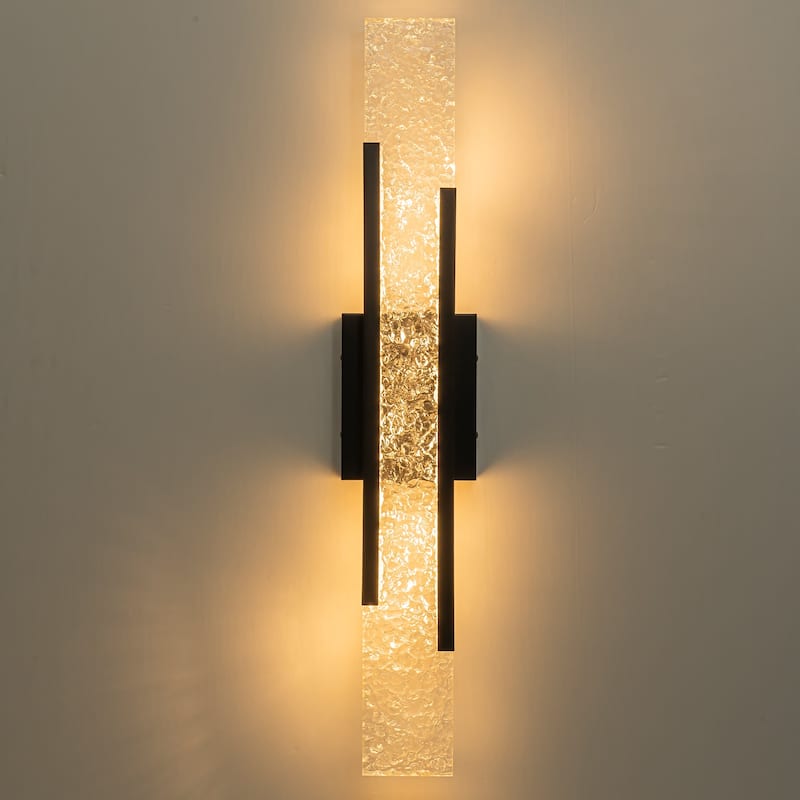 Black Metal Rectangular Water Pattern LED Dimmable Wall Sconce