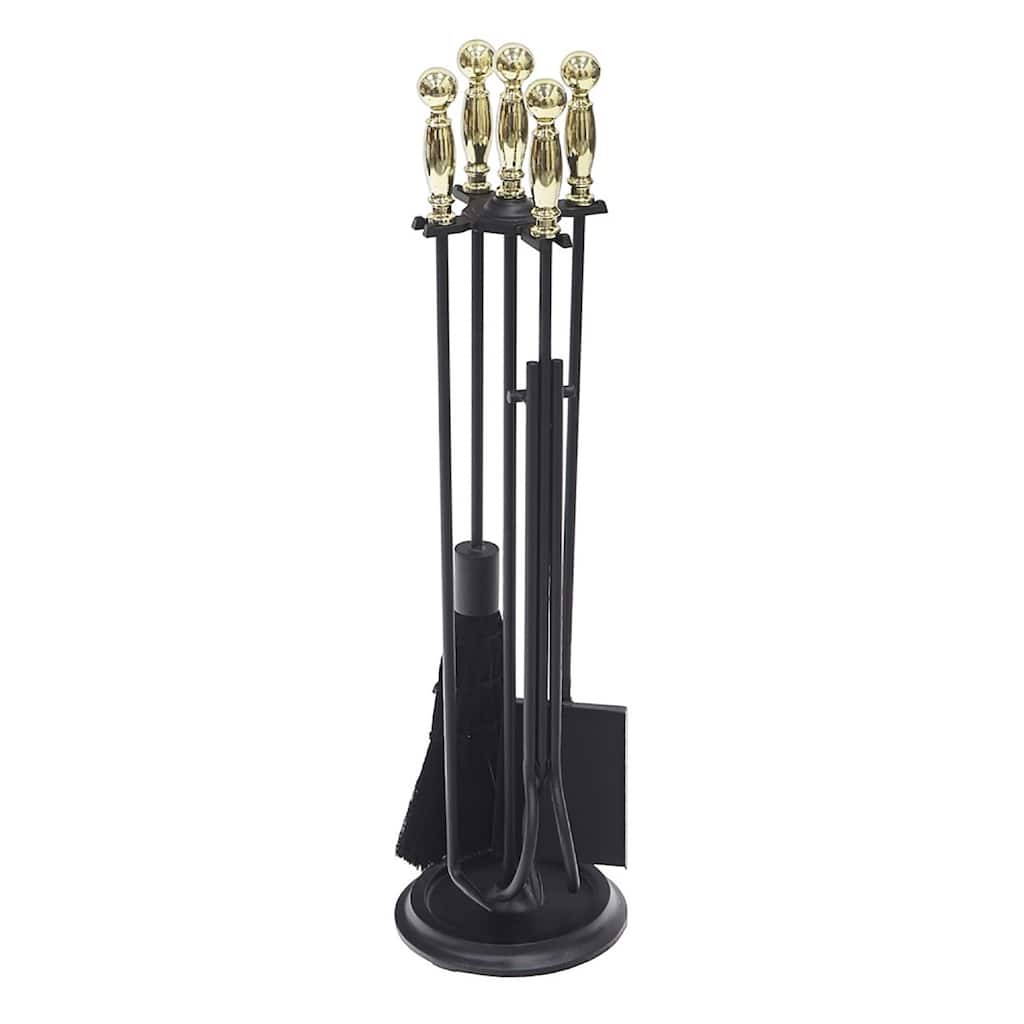 Achla Designs Chelmsford Fireplace Set of 4 Tools, 30.25 Inch Tall, Antique Brass and Black