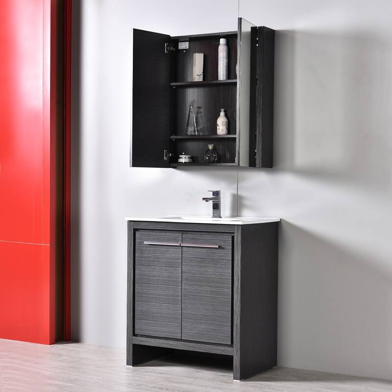 Solid Wood Bathroom Vanity with Mirror Medicine Cabinet