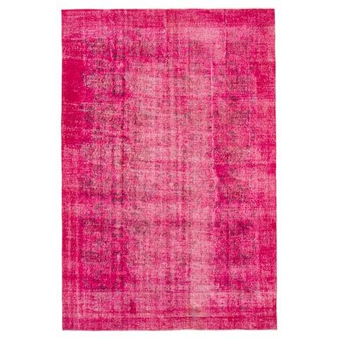 ECARPETGALLERY Hand-knotted Color Transition Dark Pink Wool Rug - 6'4 x 9'6